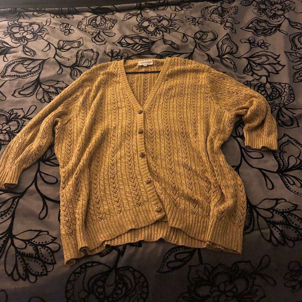 Gold Vintage Oversized V-neck Cardigan (Size 3X)